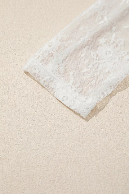 Lace Mesh Long Sleeve Top - White - View 8