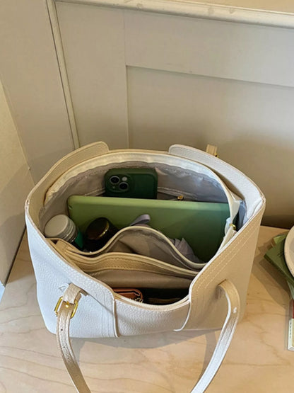 PU Leather Tote Bag - White - View 3
