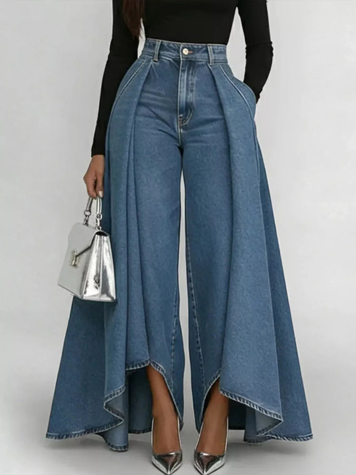 Full Size High-Waisted Wide-Leg Jeans Plus Size - Peacock  Blue - View 1