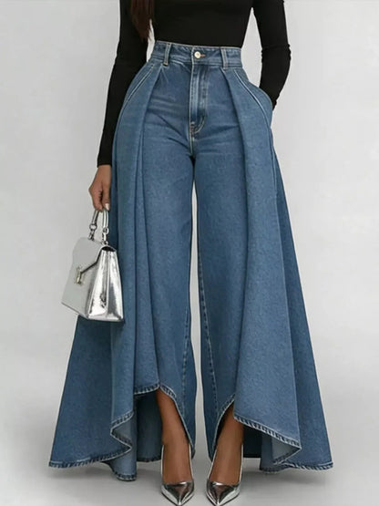 Full Size High-Waisted Wide-Leg Jeans Plus Size - Peacock  Blue - View 1