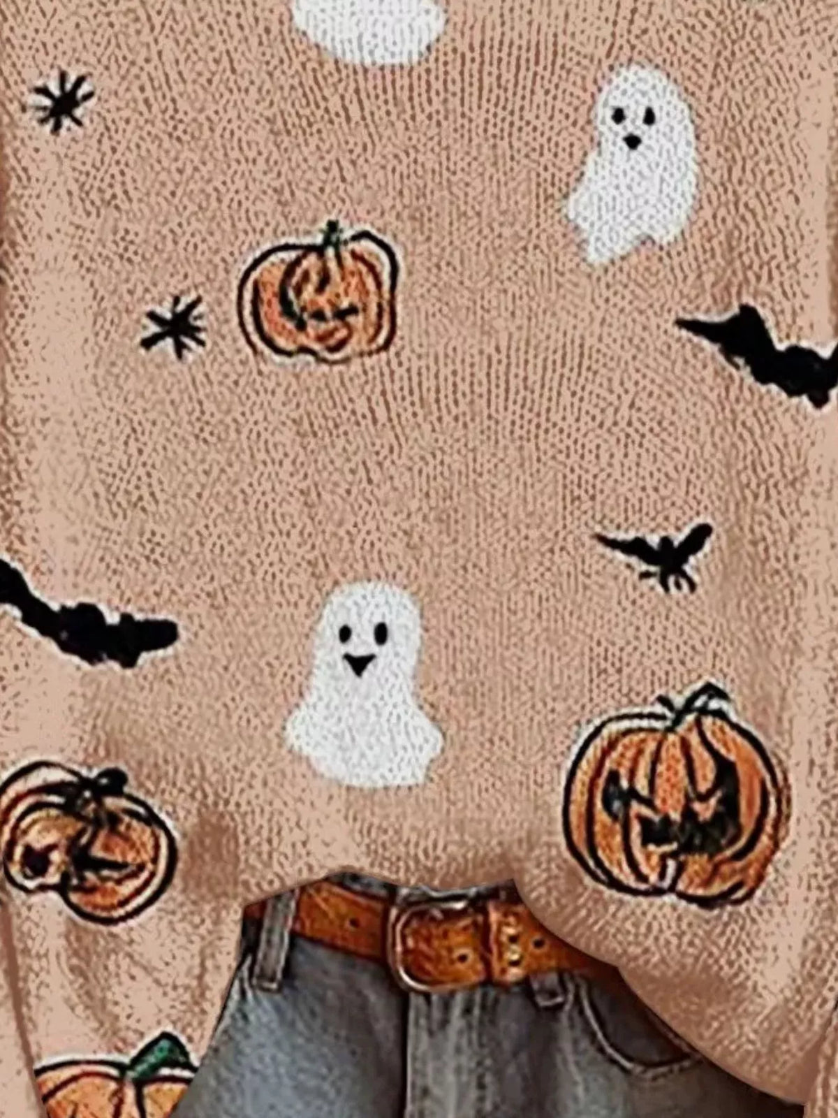 Full Size Halloween Graphic Boat Neck Sweater Plus Size - Pale Blush - View 2