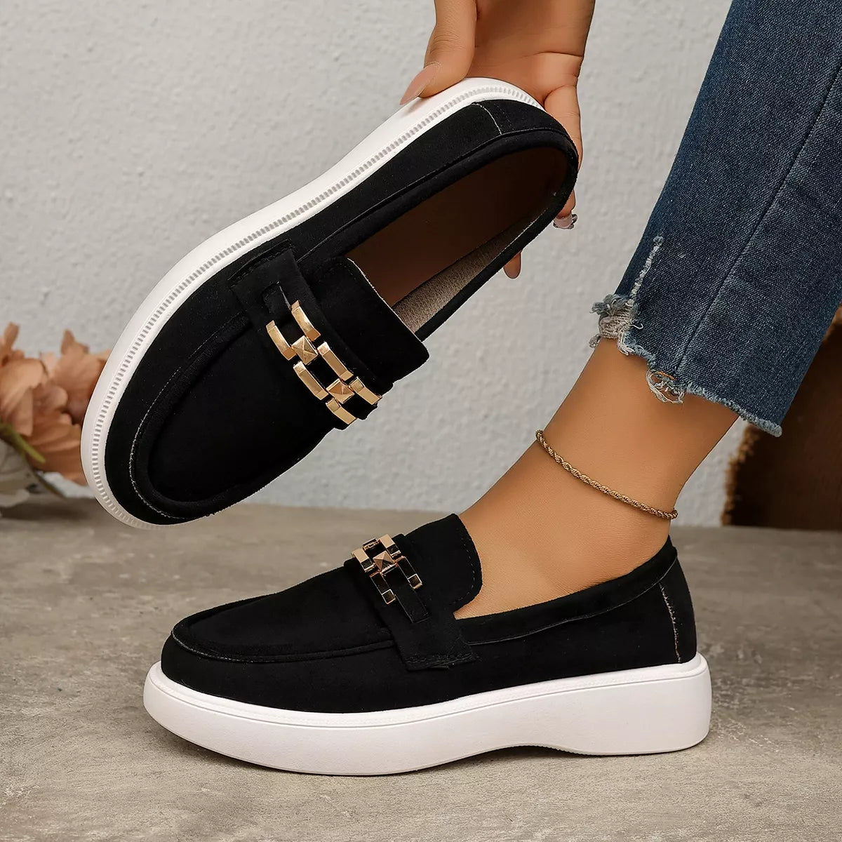Round Toe Slip-Ons - Black - View 2