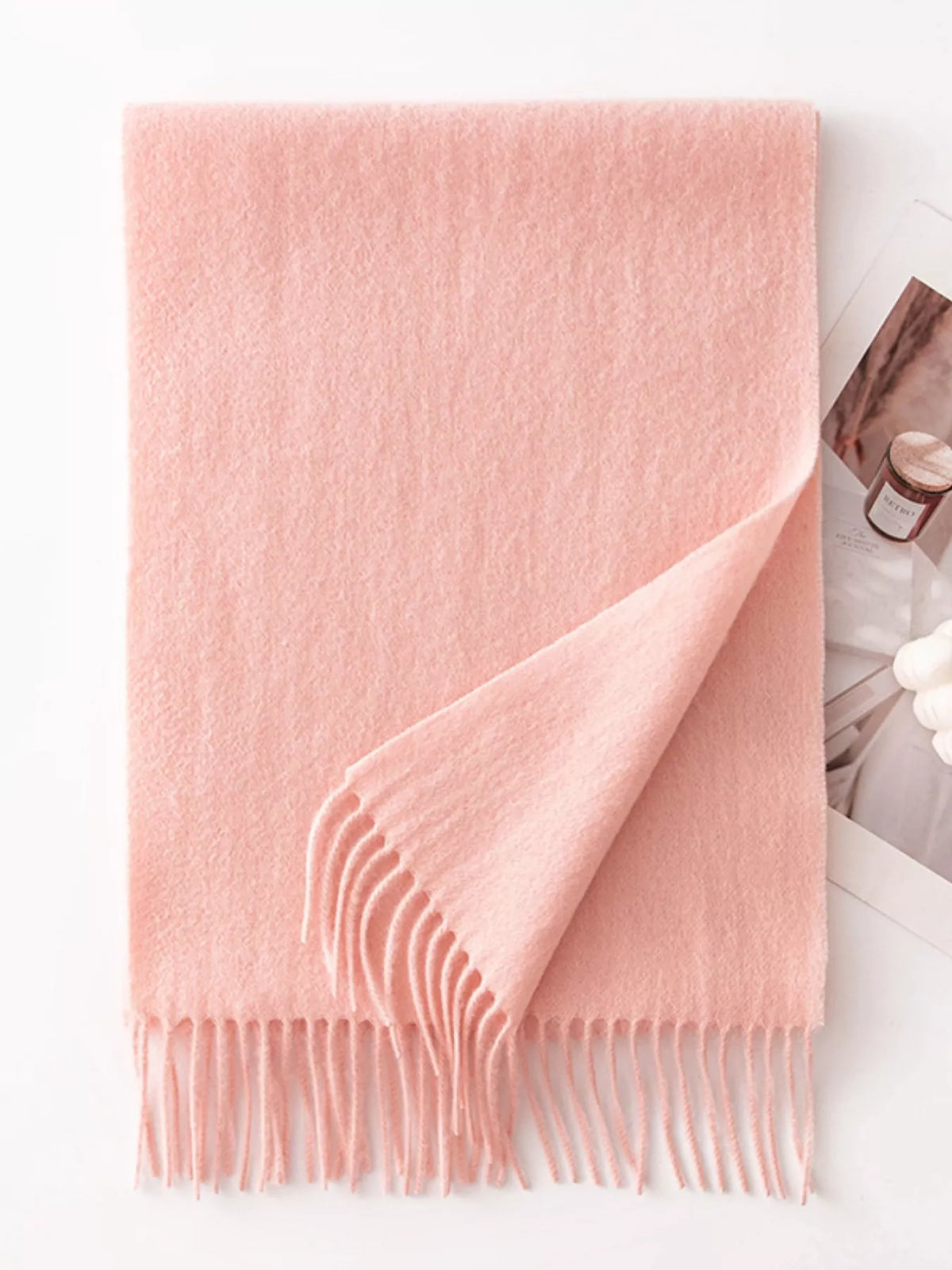Solid Color Fringe Scarf - Watermelon pink - View 8