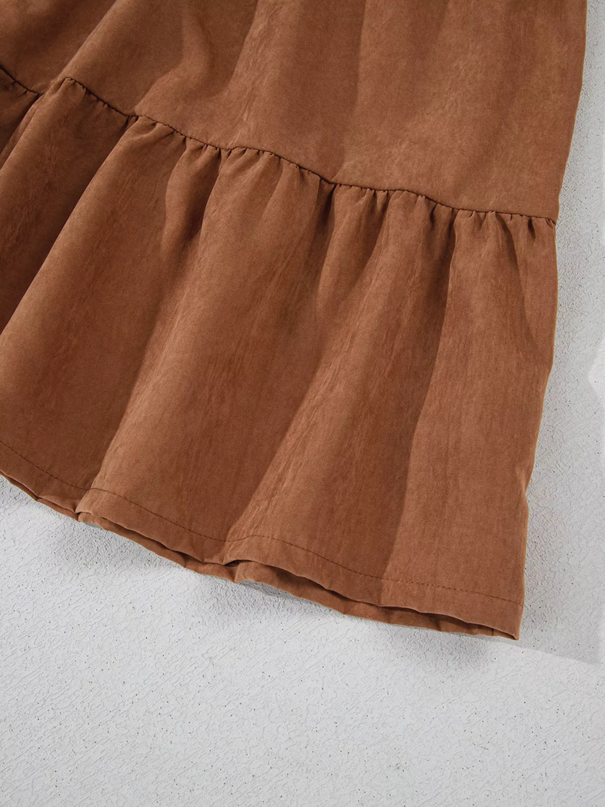 Floral Lace Crochet Tiered Ruffled Mini Dress - Caramel - View 6