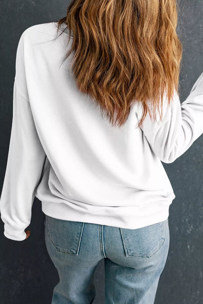 Sequin Halloween Pattern Pullover Sweatshirt - White - View 5