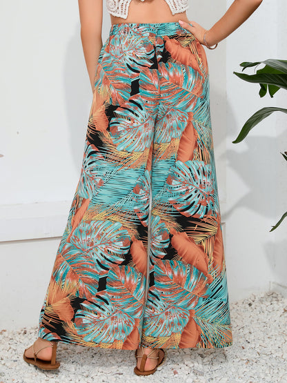 Printed Split Wide Leg Long Pants - Multicolor - View 3