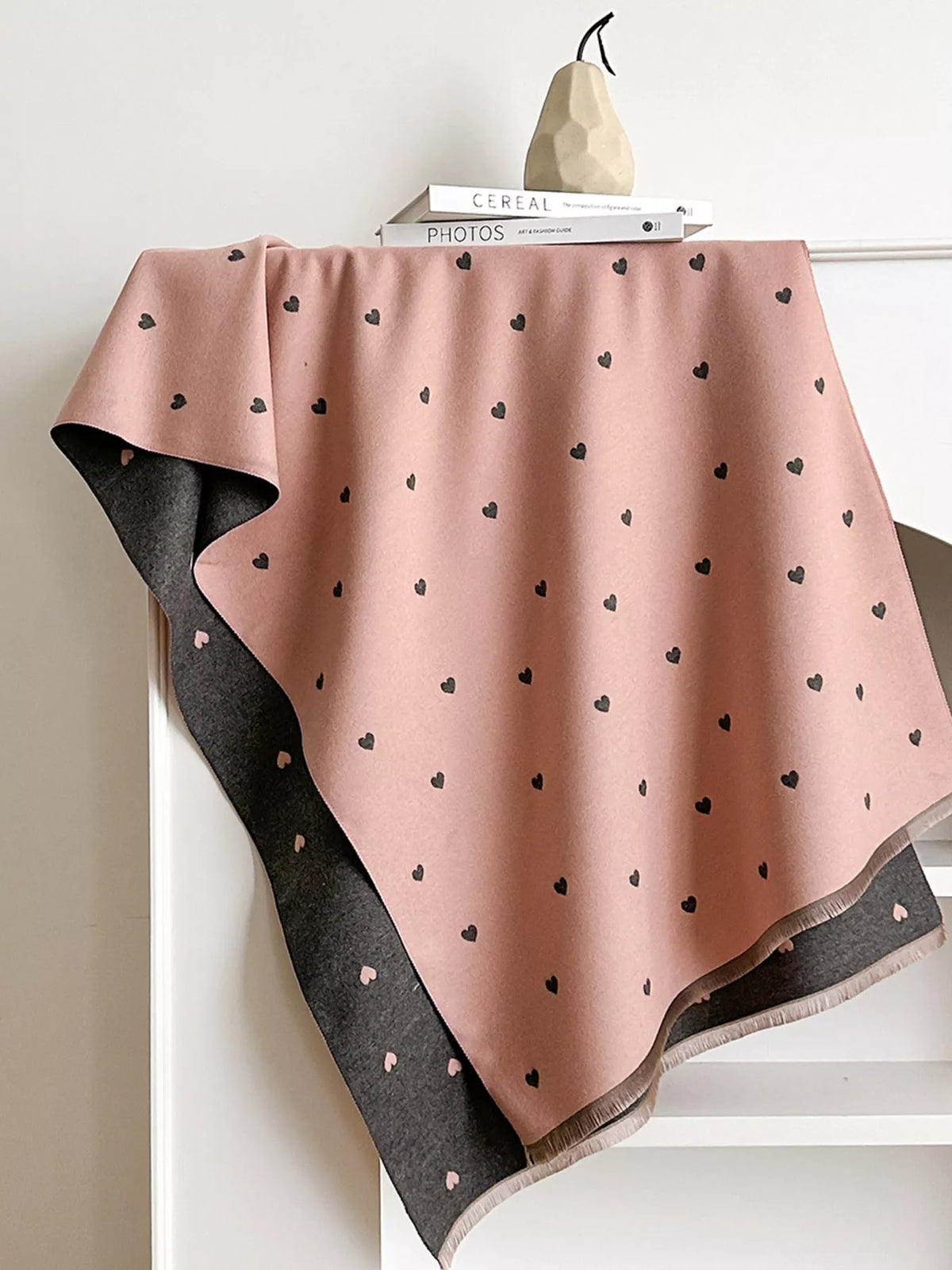 Heart Raw Hem Scarf - Pink - View 4