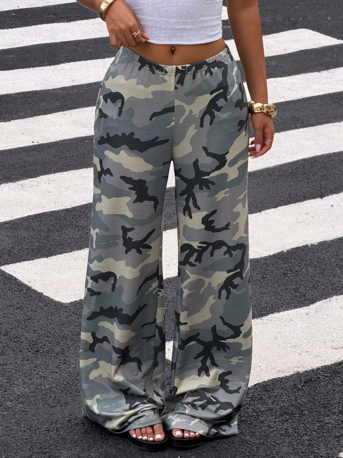 Camouflage Wide-Leg Casual Pants - Green Camouflage - View 1