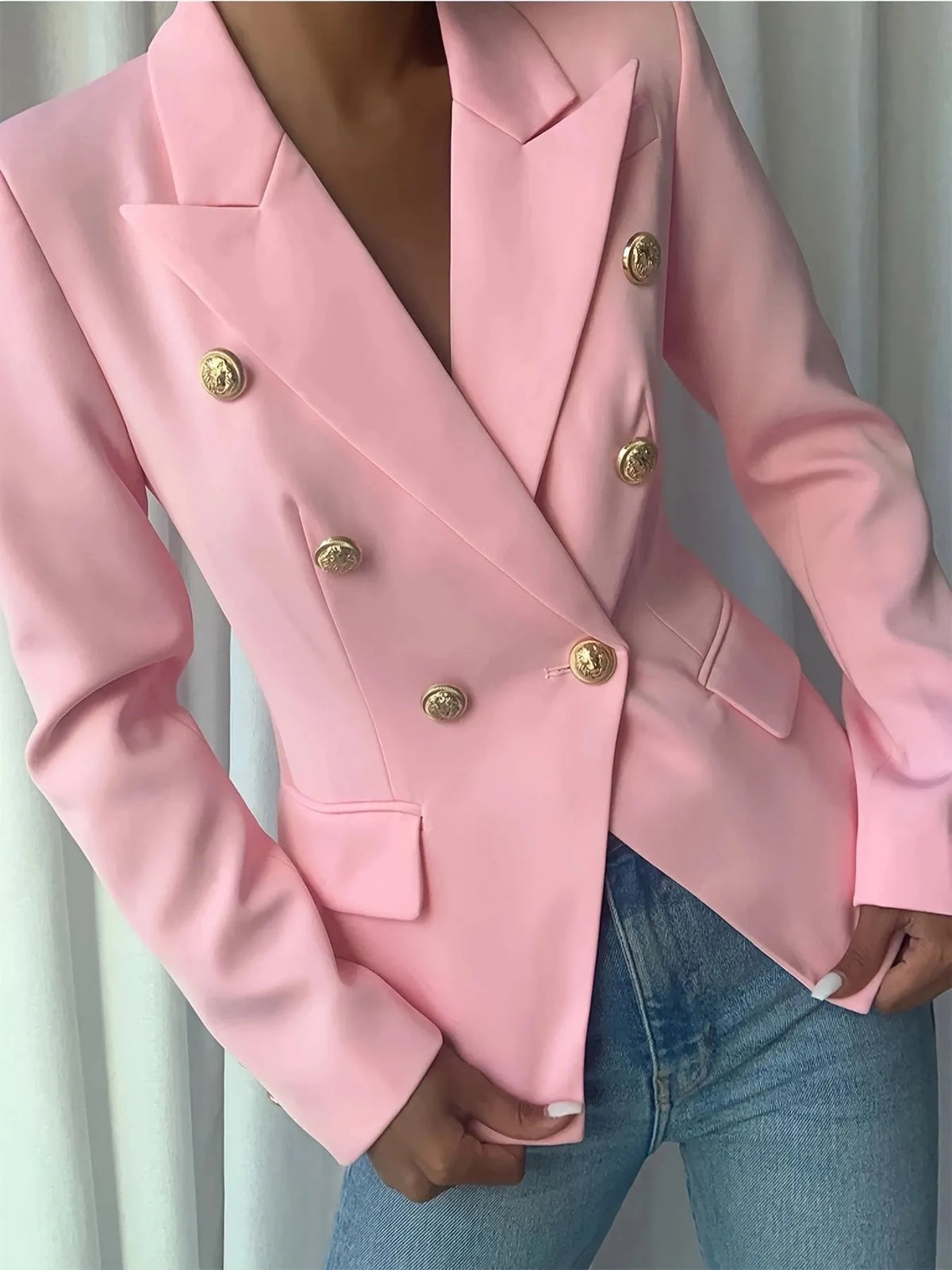 Decor Button Lapel Collar Blazer - Pink - View 10
