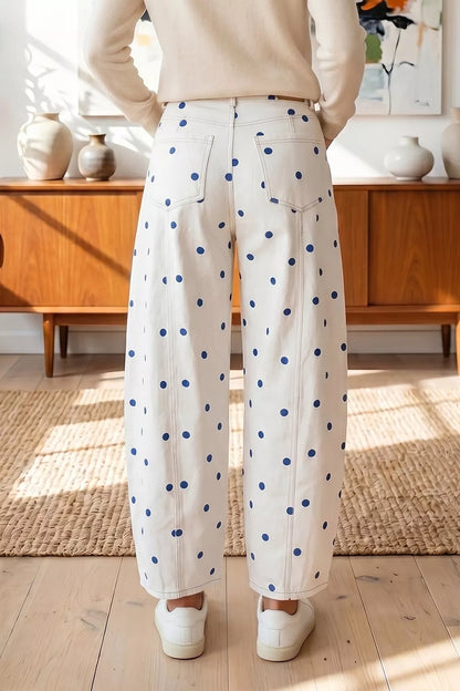 Polka Dot Wide-Leg Jeans - Light Blue - View 2