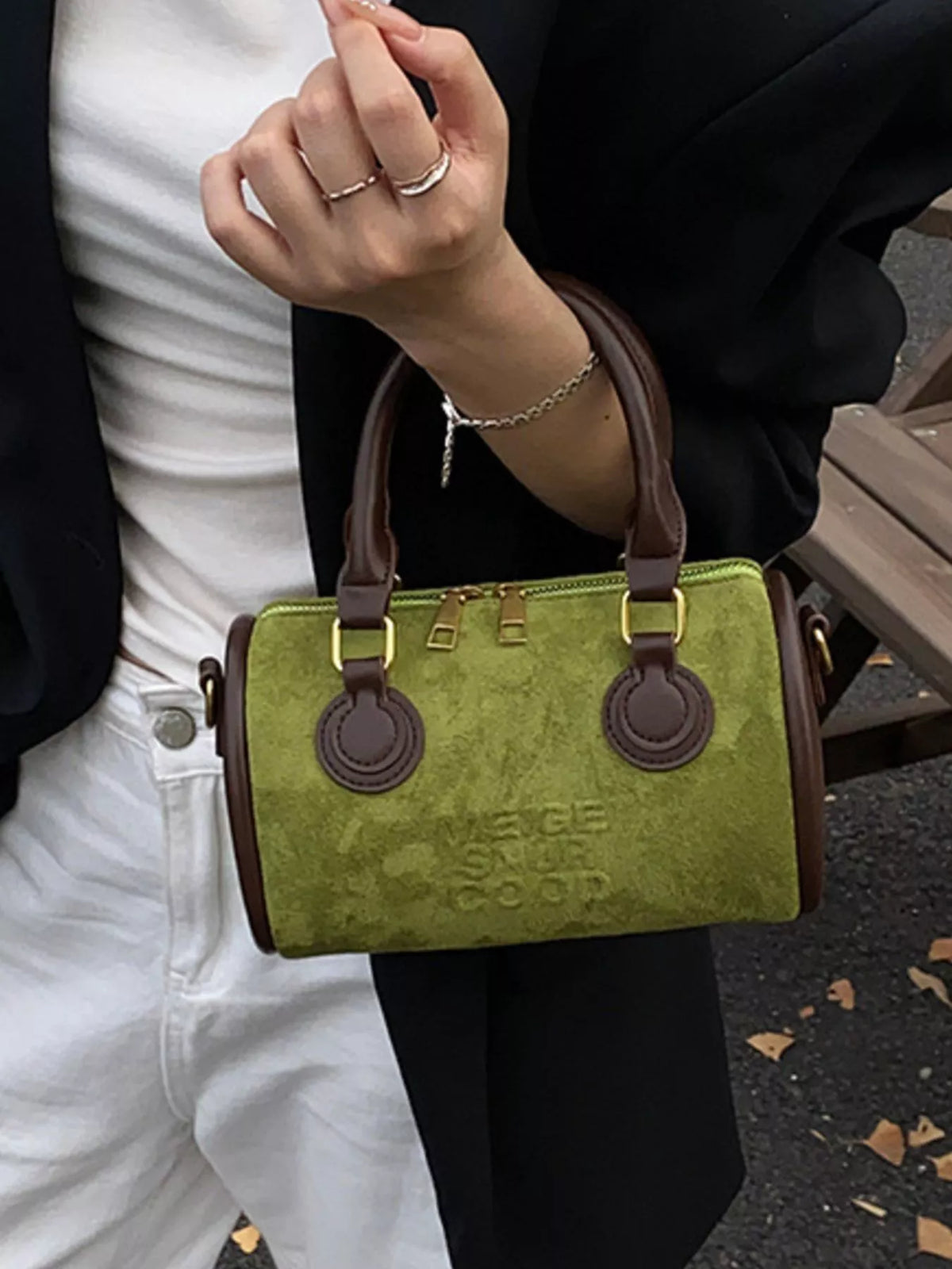 Barrel Crossbody Bag with Top Handle - Green - View 6