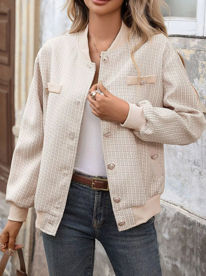 Button Up Long Sleeve Jacket - Khaki - View 1