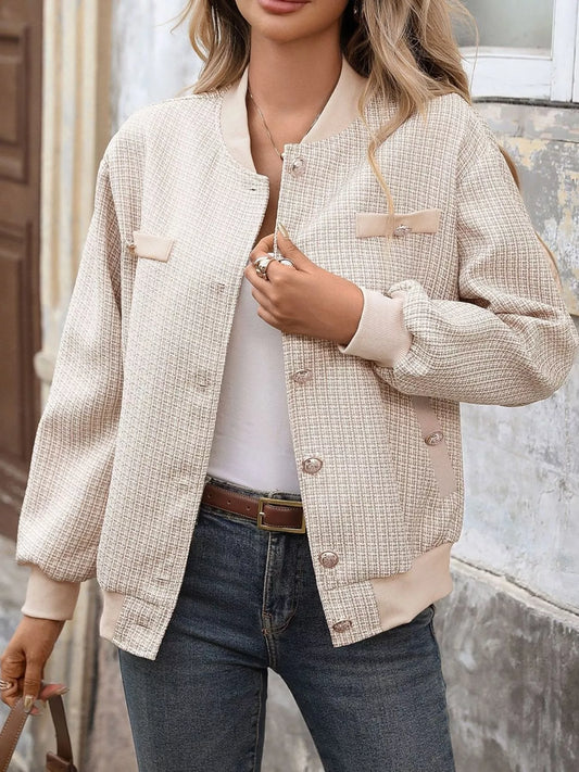 Button Up Long Sleeve Jacket - Khaki - View 1