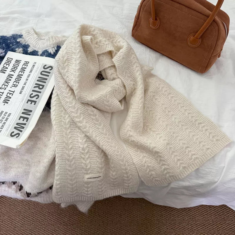 Texture Knit Winter Scarf - Off White - View 9