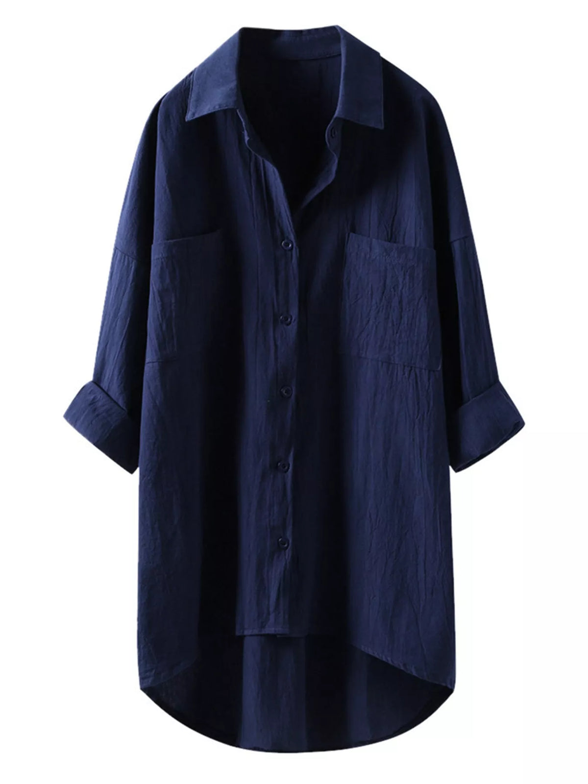 Full Size Casual Button-Down Shirt with Dual Chest Pockets Plus Size - Navy - View 28