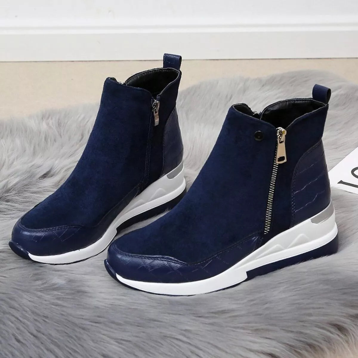 Side Zipper Ankle Boots - Blue - View 15