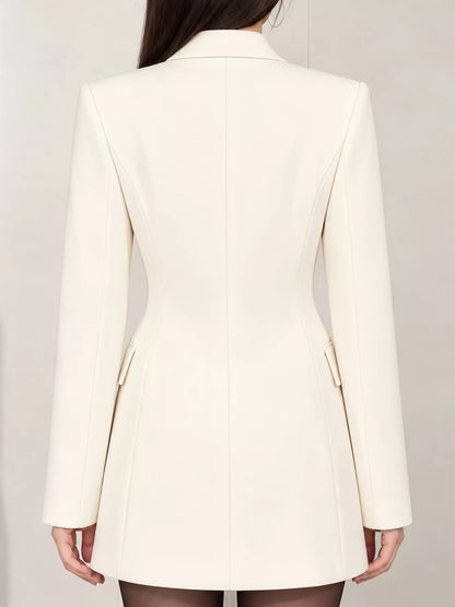 Full Size Double-Breasted Slim-Fit Blazer Plus Size - Off White - View 3