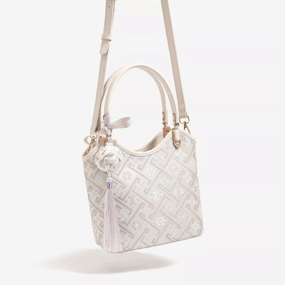 Geometric Pattern Handbag - Beige - View 1