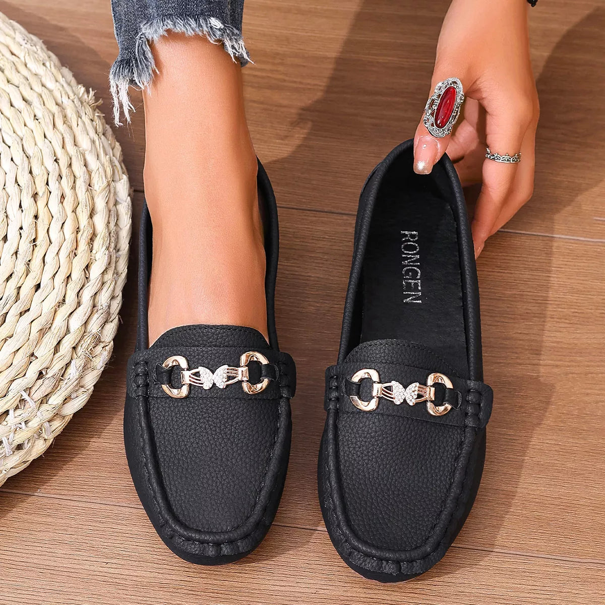Round Toe Slip-Ons - Black - View 8