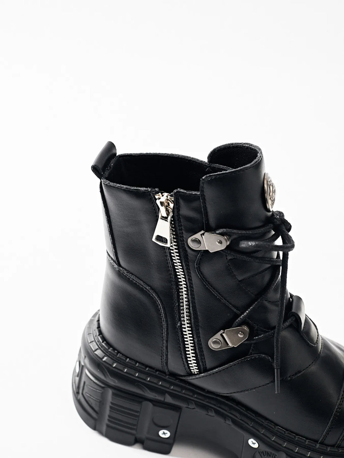 Lace Up Platform Boots - Black - View 12