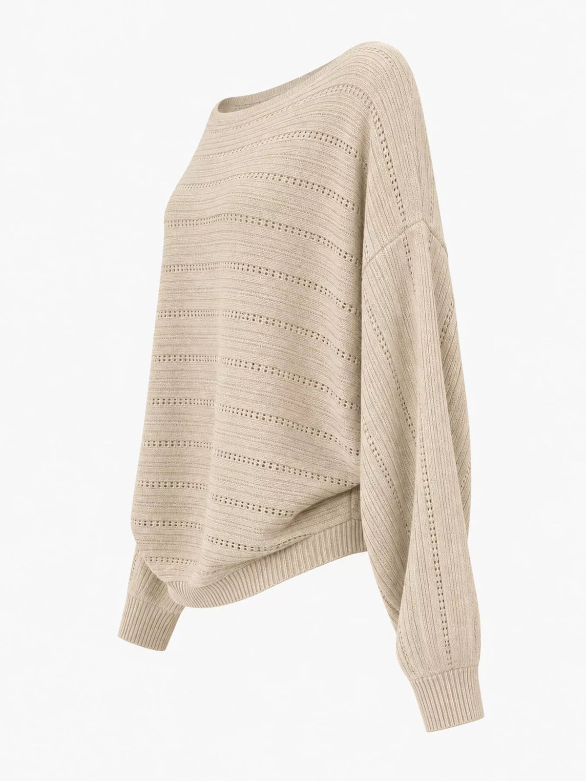Openwork Boat Neck Sweater - Oatmeal - View 2