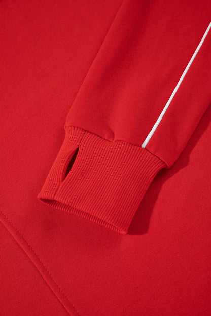 Stand Neck Long Sleeve Regular Fit Sweatshirt - Red - View 9