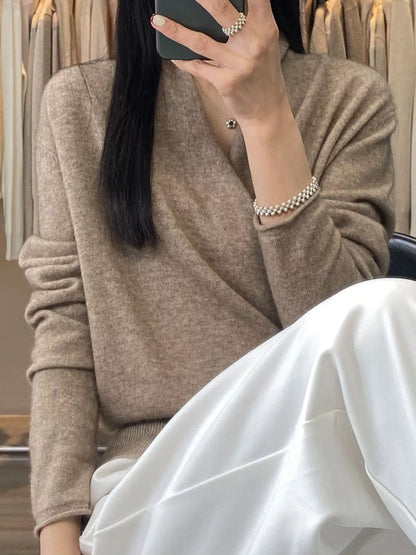 Wrap-Front Long Sleeve Sweater - Camel - View 4