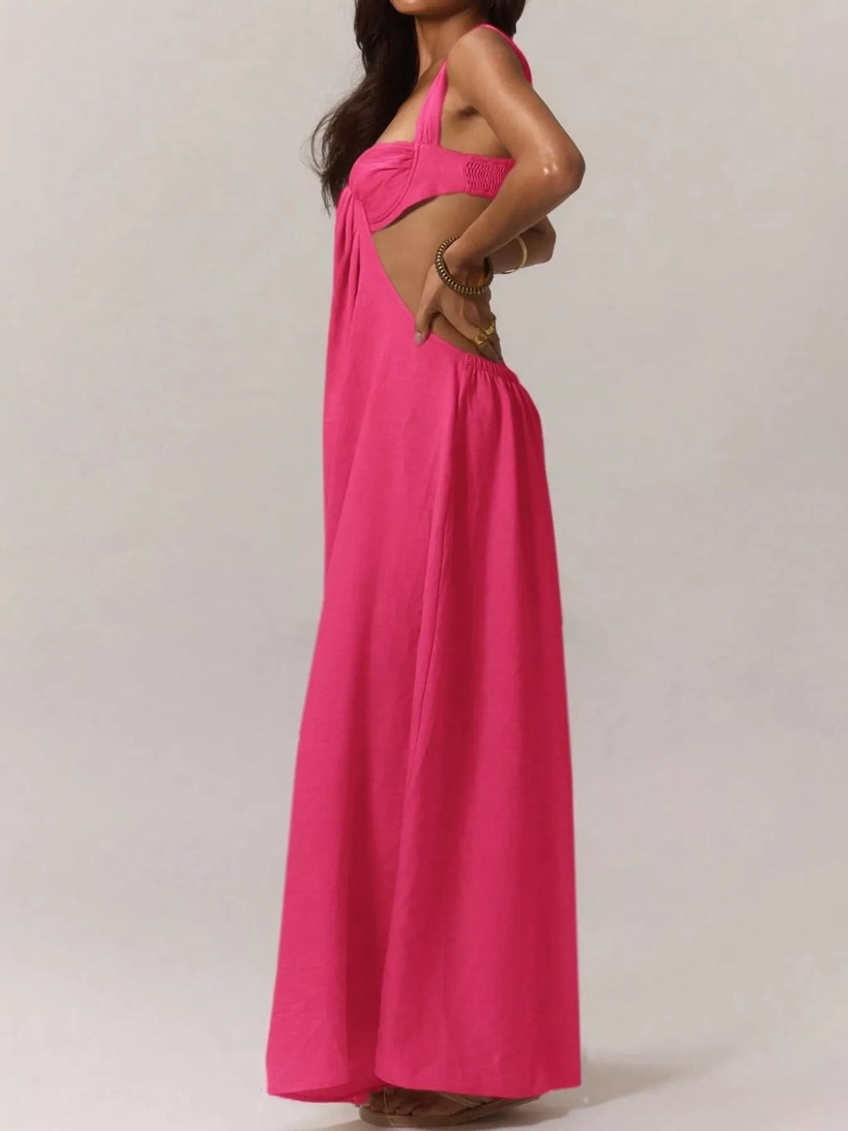 Backless Wide-Leg Jumpsuit with Cut-out Detail - Hot Pink - View 20