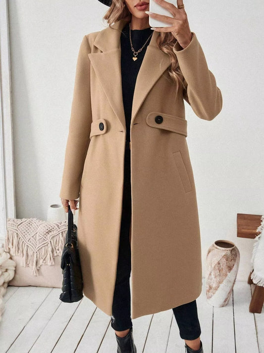 Lapel Collar Longline Coat - Camel - View 2