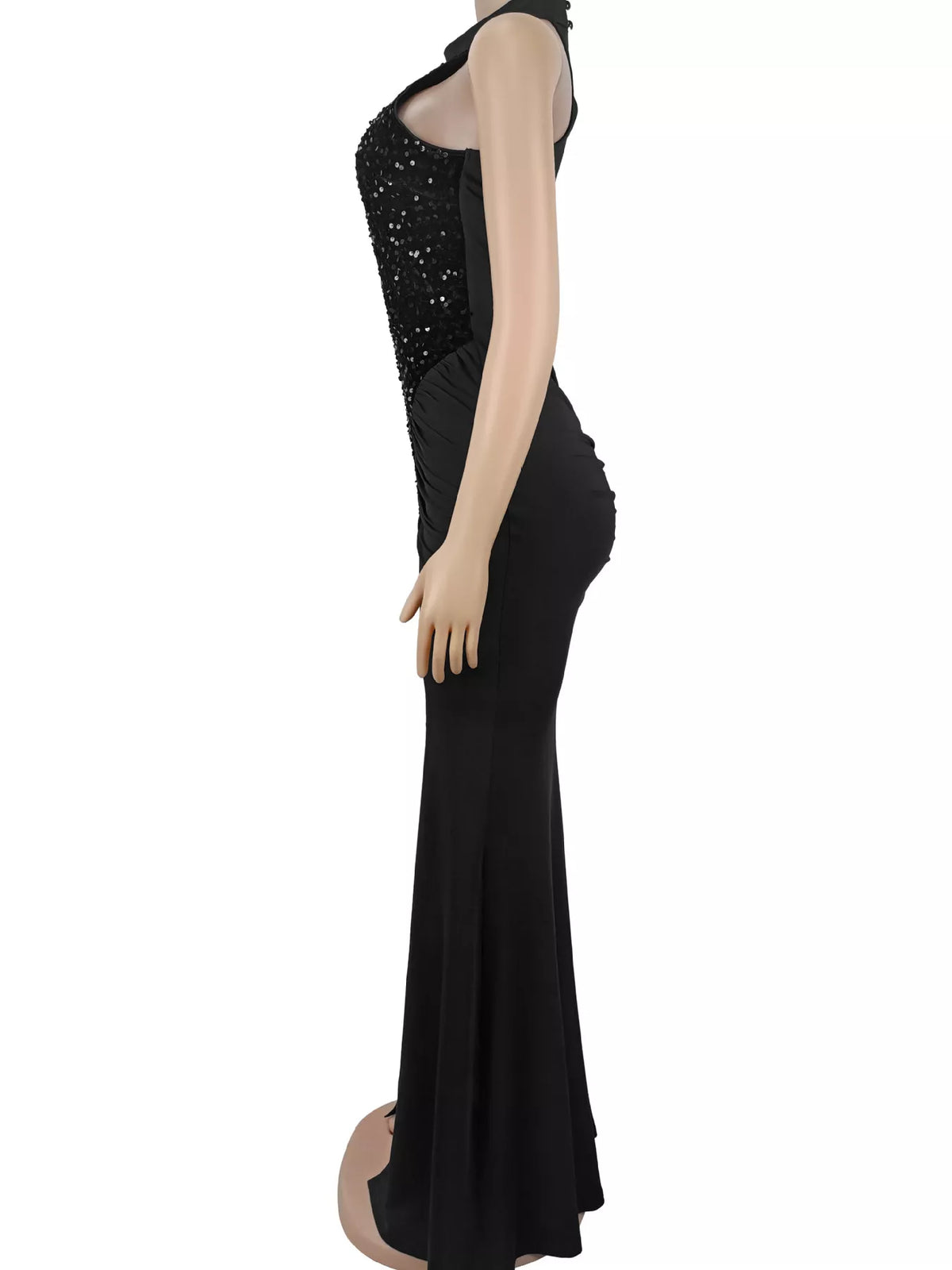 Sequin High Slit Sleeveless Maxi Dress - Black - View 4