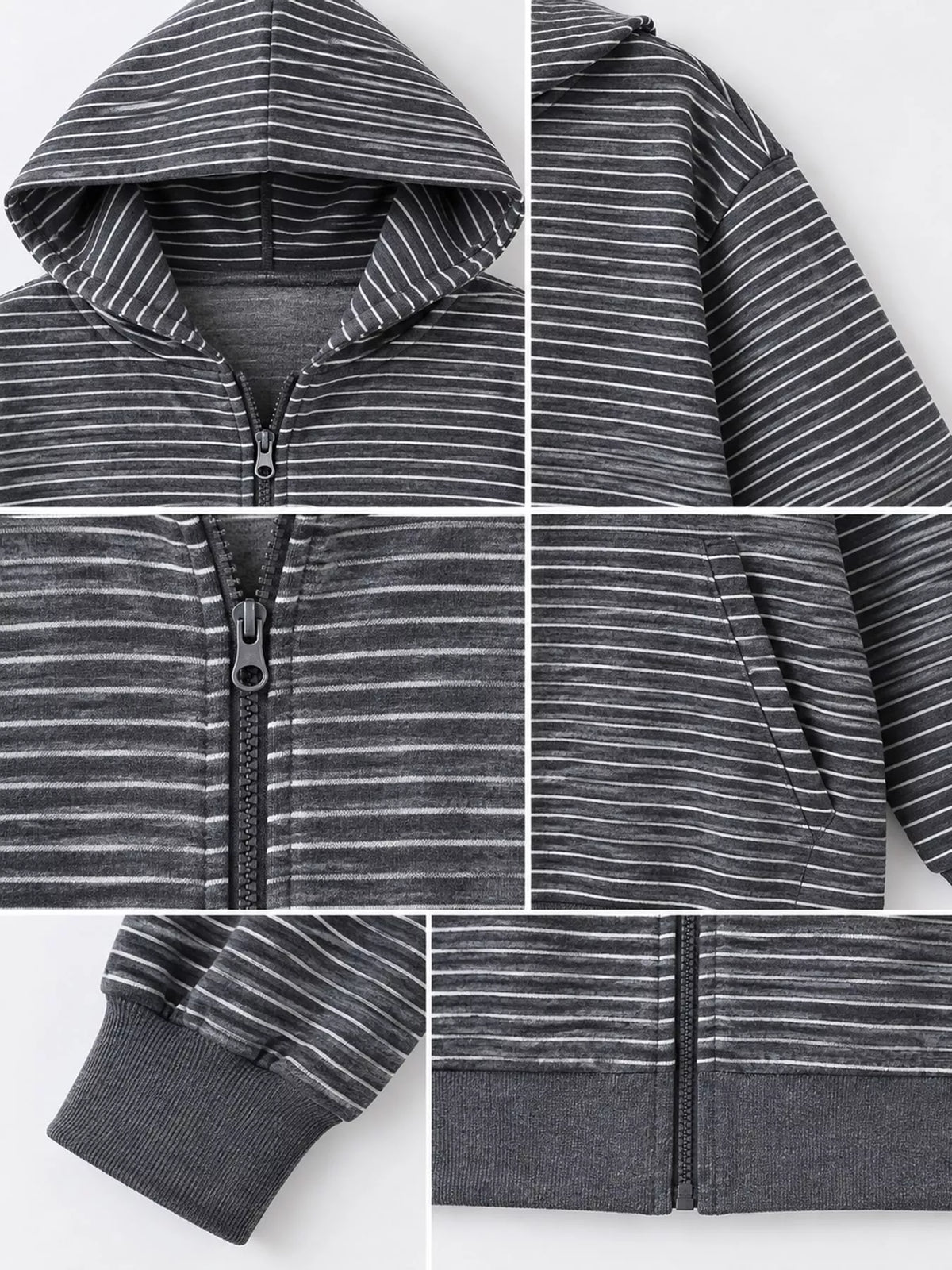 Striped Zip-Up Hoodie - Dark Gray - View 16
