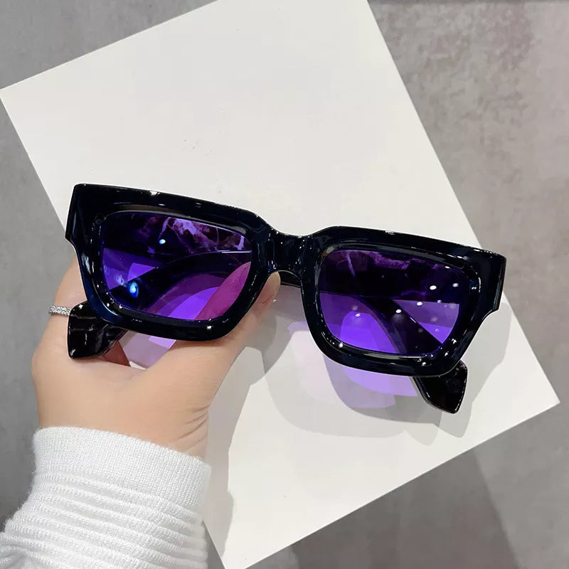Vintage Rectangular Sunglasses - Black - View 1