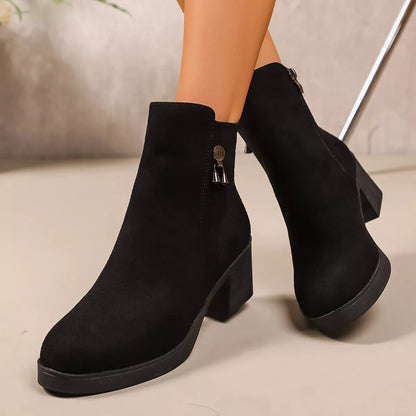 Point Toe Block Heels Boots - Black - View 3