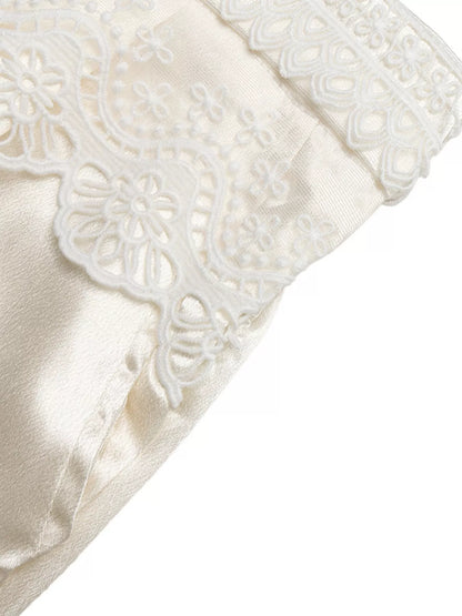 Lace Waist Wide Leg Pants - Beige - View 8