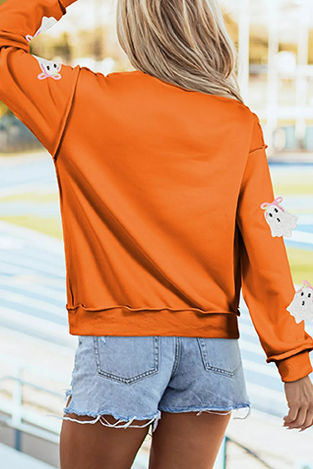 Sequin Ghost Exposed Seam Mock Neck Sweatshirt - Orange - View 2