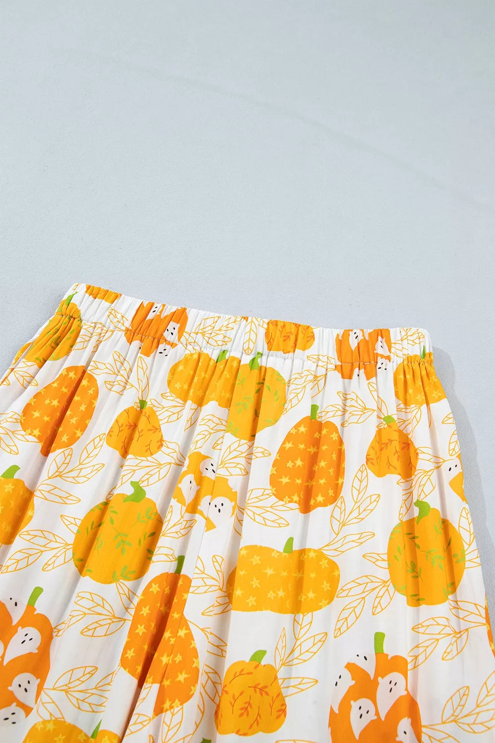 Short Sleeve Pumpkin Print Polka Dot Trim Pocket Placket Lounge Set - Sherbet - View 15