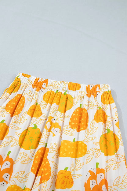 Short Sleeve Pumpkin Print Polka Dot Trim Pocket Placket Lounge Set - Sherbet - View 15