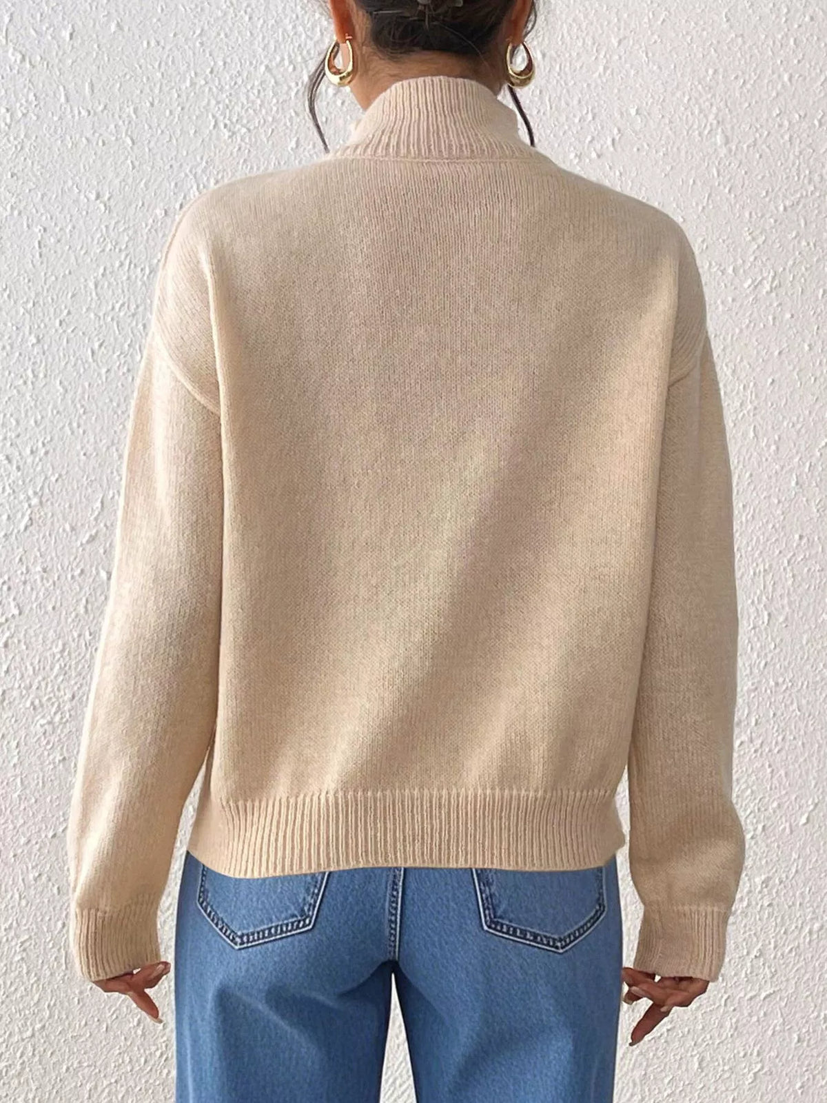 Center Seam Detail Turtleneck Sweater - Khaki - View 6