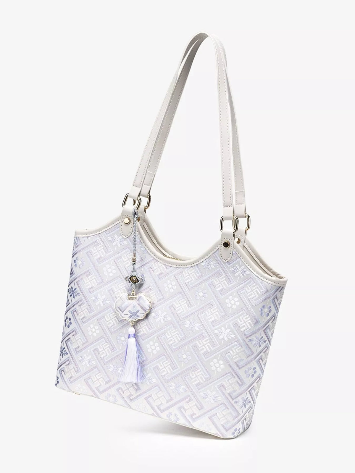 Geometric Pattern Shoulder Bag - Pink Purple - View 9