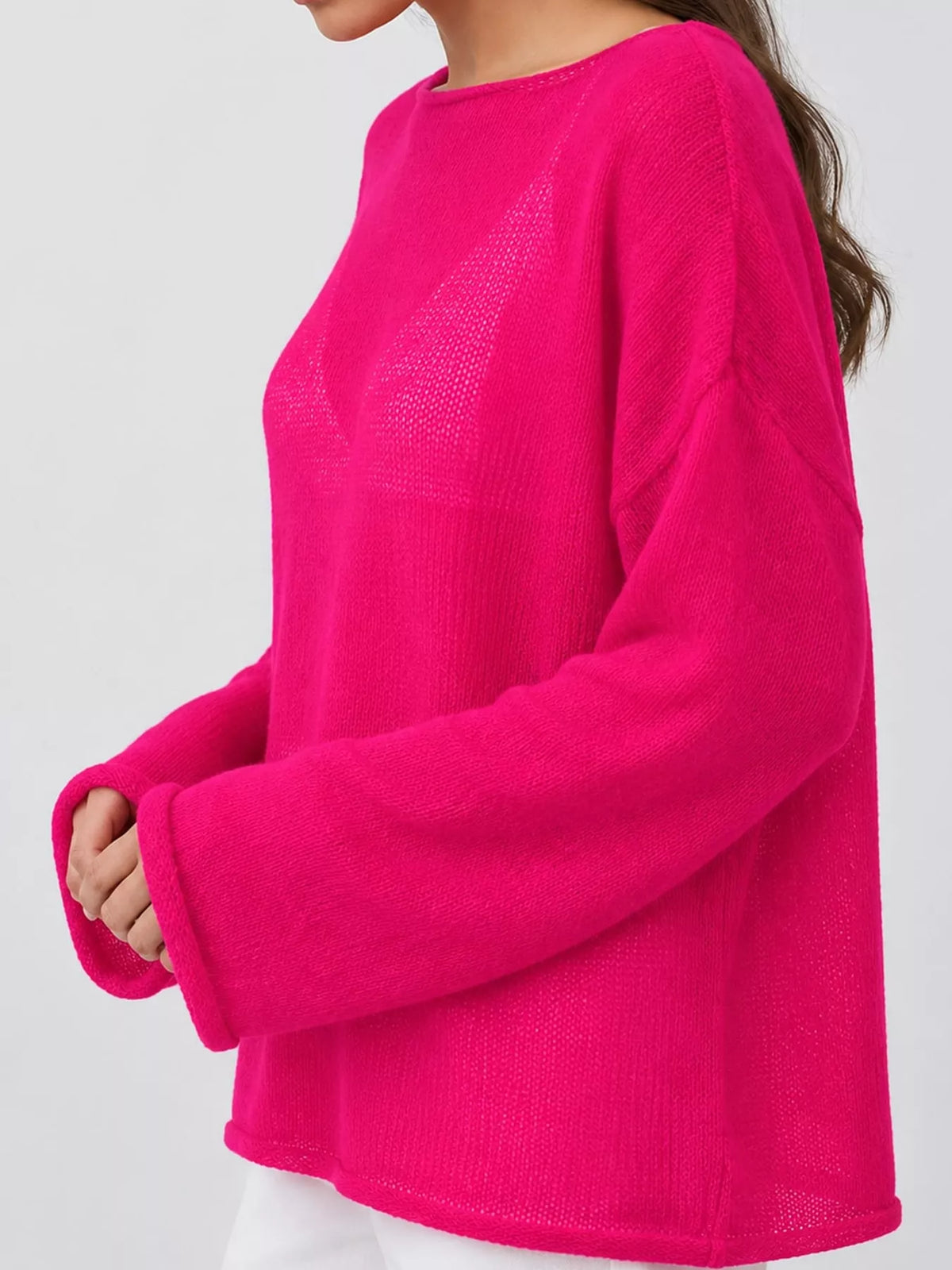 Full Size Sheer Lightweight Knit Top Plus Size - Hot Pink - View 45