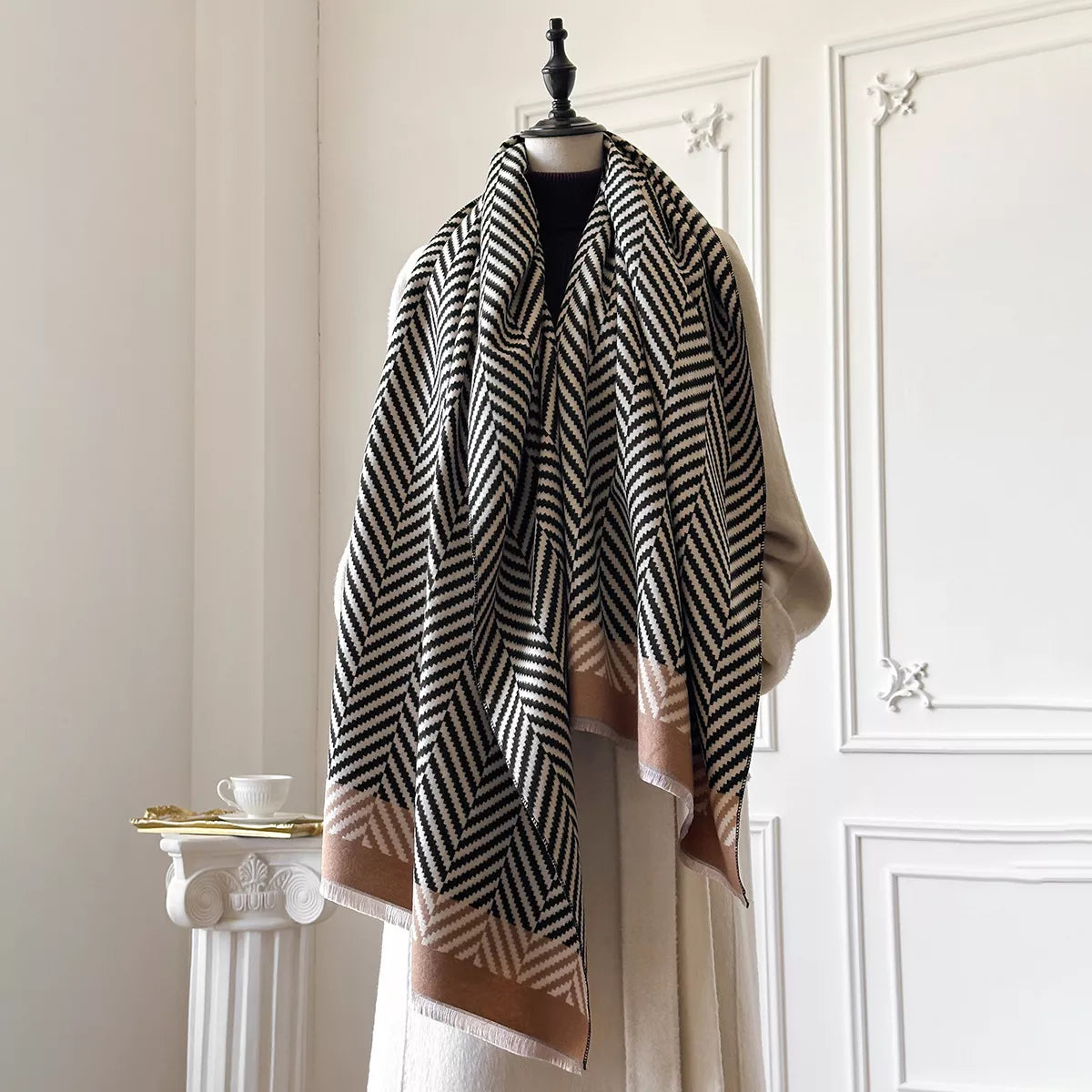 Raw Hem Soft Scarf - Black - View 5