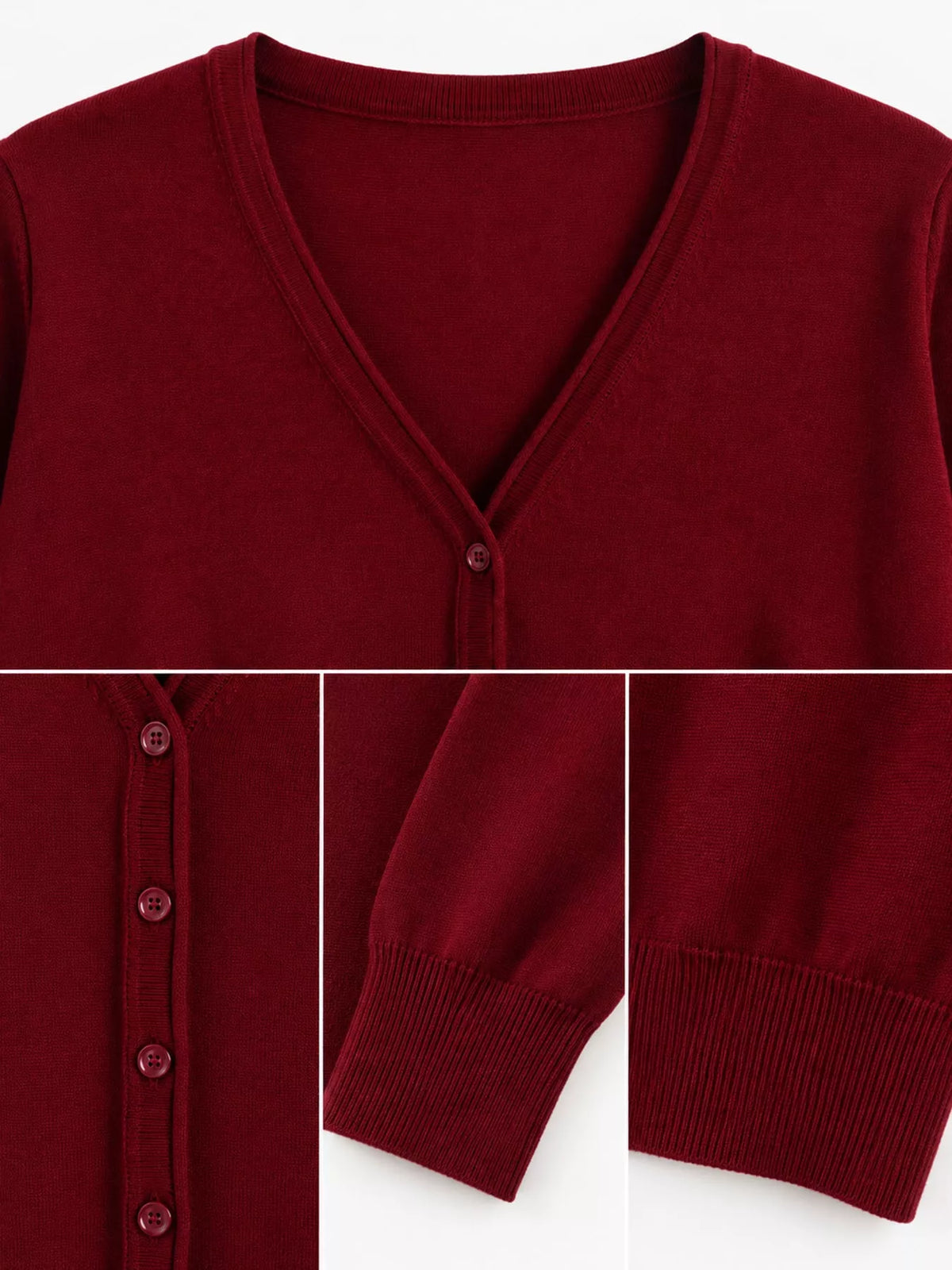 Classic V-Neck Button-Down Knit Cardigan - Burgundy - View 78