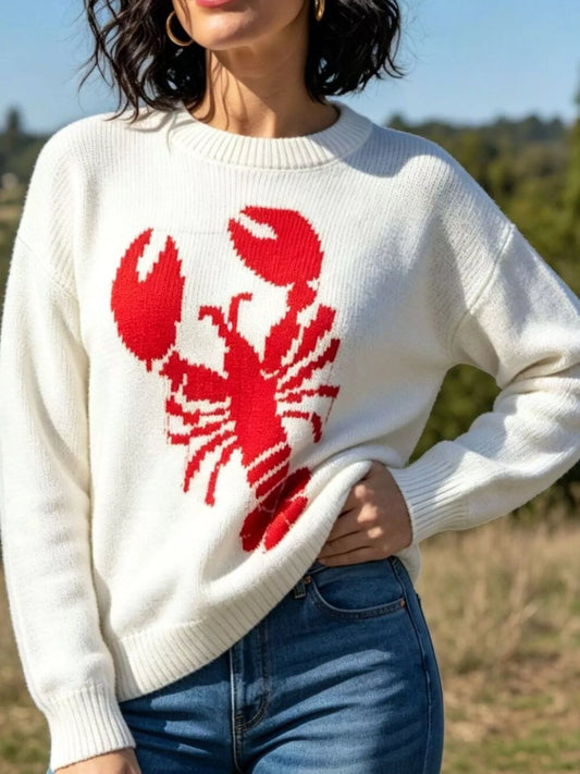 Lobster Graphic Crew Neck Sweater - Off-white - View 2