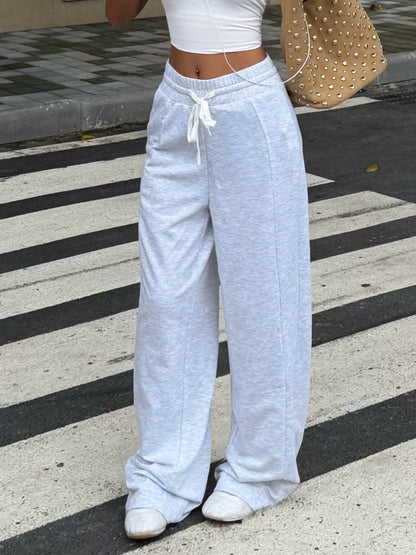 Drawstring Wide-Leg Pants - Gray/white - View 2