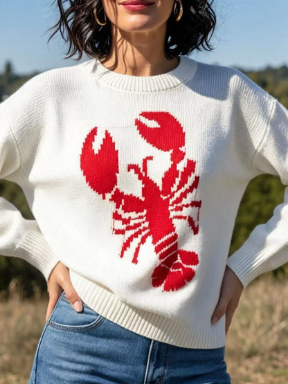 Lobster Graphic Crew Neck Sweater - Off-white - View 3