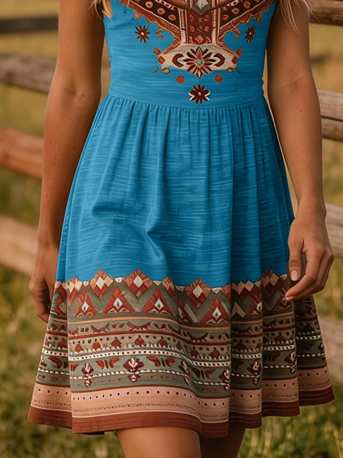 Tribal Print Sleeveless A-Line Summer Dress - Blue - View 18