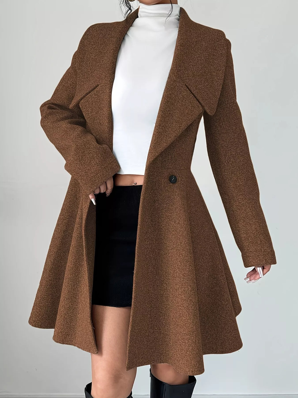 Double-Breasted Long Sleeve Outerwear - Dark Brown - View 3