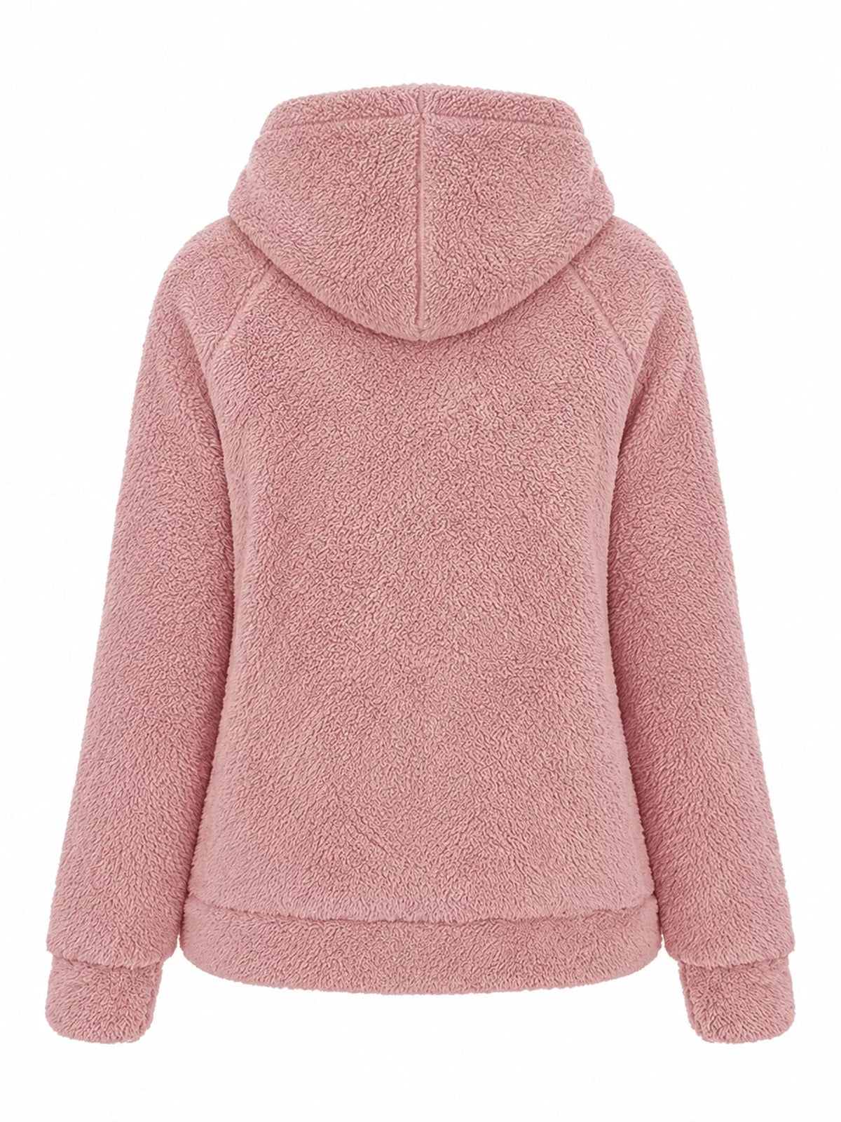 Drawstring Sherpa Zip-Up Hoodie - Peach - View 12