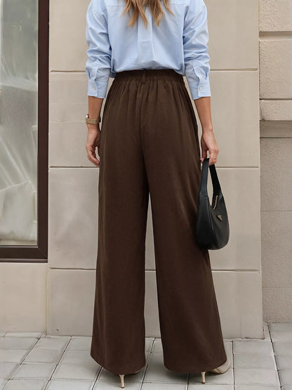 High-Waisted Wide-Leg Pants - Coffee Brown - View 4