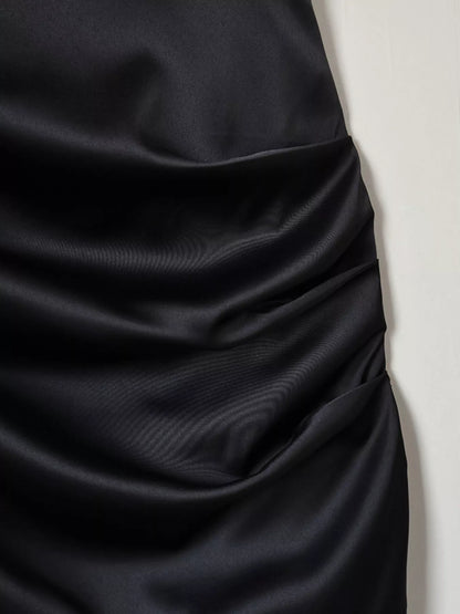 Satin Mini Dress with Lace Detachable Cape - Black - View 14